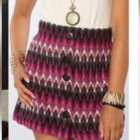Free People Mini Skirt Womens Large Purple Chevron Button Up Stretch. Large - Picture 1 of 10